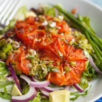 Salade met gegrilde grapefruit en avocado